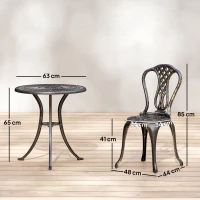 Outsunny Outdoor Bistro Set for 2 Cast Aluminium Patio Furniture with Round Table Umbrella Hole Brown(m-3)