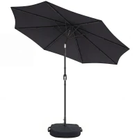 Outsunny 2.7 m Garden Parasol Umbrella with Cross Base and Sandbag, Retractable Ribs, Outdoor Table Market Umbrella, Black(m-1)