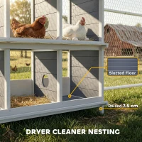 PawHut Legenest für Hühner, erhöhtes Hühnernest aus Holz mit 6 Fächer, 2 Sitzstangen für Kleintierstall 102 x 50 x 91 cm, Grau(m-7)