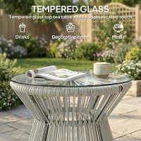 Outsunny Rattan Outdoor Coffee Table, PE Rattan Wicker Bistro Side Table with Tempered Glass Top, Light Grey(m-4)