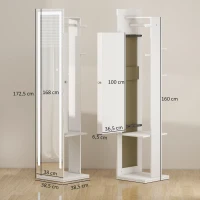 HOMCOM Espejo Joyero con Luces LED Espejo Entero Giratorio de 360° Estantes Abiertos Barras para Colgar Blanco(m-3)