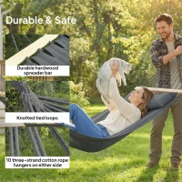 Outsunny Cotton Hammock, Soft Portable Swing Sleeping w/ Headrest & Side Pocket, Dark Grey(m-6)