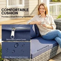 Outsunny 4 Piece Rattan Garden Furniture Set, Outdoor Corner Sofa Set with Storage Table, Loveseats, Cushions - Dark Blue(m-6)