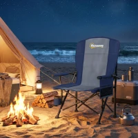 Outsunny Padded Camping Chair Adults Heavy Duty Folding Chair Side Pocket Cup Holder Carry Bag Outdoor Dark Blue(m-9)