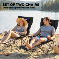 Outsunny Camping Chair Reclining Portable Camp Chair with Detachable Footrest Cup Holder Black(m-4)