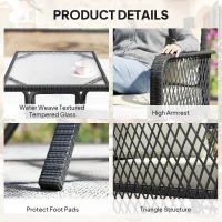 Outsunny 3 Pieces Rattan Bistro Set with Glass Top Coffee Table, Chairs and Cushions for Outdoor, Patio, Balcony, Cream(m-7)