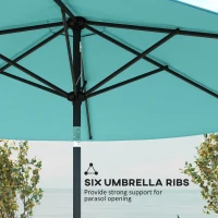 Outsunny 2.6 m Garden Parasol Umbrella with Aluminium Pole, Outdoor Patio Umbrella with Tilt and Crank, Vent, Turquoise(m-8)