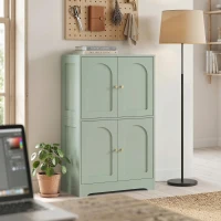 HOMCOM Buffet de cozinha, móvel de arrumação com 4 portas curvas e 2 prateleiras ajustáveis, 60 x 30 x 110 cm, verde(m-5)