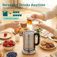 HOMCOM Electric Kettle, 1.7L, Fast Boil, 3kW Water Kettle with UK Strix Thermostat, Keep Warm Function, LCD Base, Silver Tone(m-4)