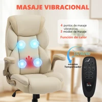 HOMCOM Silla de Oficina con Masaje Vibratorio de 4 Puntos Calor Lumbar Brazos Abatibles Respaldo Alto Altura Ajustable Crema(m-4)