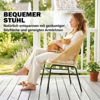 Outsunny Rattan Bistroset 3 teiliges Gartenmöbel-Set mit 2 Gartenstühlen, Glastisch, waschbaren Kissen, Ergonomisch(m-6)