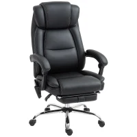 HOMCOM Fotel Biurowy Ergonomiczny z Funkcją Masażu, Podnóżkiem, Czarny Skórzany(m-1)