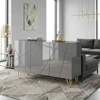 HOMCOM Modern Luxe High Gloss Sideboard, with Hairpin Legs, Grey(m-8)