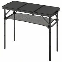 Outsunny 3ft Folding Camping Table, Picnic Table with Mesh Storage Layer, Carrying Bag and Metal Frame, Black(m-11)