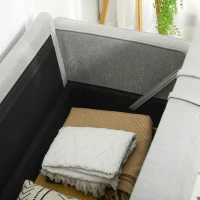 HOMCOM 2 Seater Storage Sofa, Fabric Couch with Hidden Under Seat Storage, Thick Cushions, Compact Space Saving Settee with Rubberwood Legs for Living Room, Apartment, Light Grey(m-11)