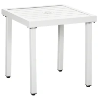 Outsunny Garden Side Table End Table Patio Coffee Table with Umbrella Hole, Steel Frame for Balcony, White(m-11)