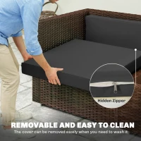 Outsunny 7-Piece Patio Furniture Cushions, Outdoor Loveseat Cushion with Removable Covers for Rattan Furniture, 60x60 cm, Black(m-6)