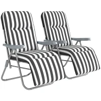 Outsunny Set of 2 Foldable Patio Sun Lounger with Adjustable Backrest and Cushion, Grey and White(m-11)