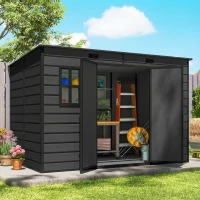 Outsunny 10 x 6 ft Resin Garden Shed, Outdoor Storage Shed with Floor, Windows, Lockable Doors and Vents, Dark Grey(m-2)