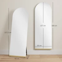 HOMCOM Espejo de Cuerpo Entero Curvado 160x50 cm sin Marco Base de Madera Espejo de Pie o Apoyado en la Pared Transparente(m-3)