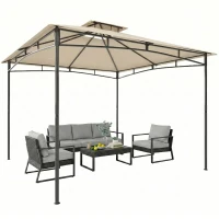 Outsunny 3 x 3 m Gazebo, Garden Gazebo with 2-Tier Roof, Metal Frame, Khaki(m-11)