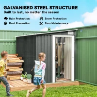 Outsunny 7 x 5ft Galvanised Metal Shed, with Sliding Door - Light Grey(m-4)