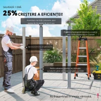 Magazie de grădină robuste din oțel cu uși glisante, efect lemn, 197,5 x 160 x 178‑201 cm – depozitare unelte & scule(m-4)