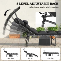 Outsunny Folding Sun Loungers Set of 2 with Canopy, Reclining Sunbed with Cushion, Side Pocket, Carrying Handle, Black(m-5)