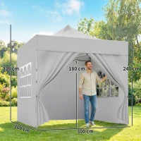 Outsunny 3 x 3 m Pop Up Gazebo with Sidewalls, UPF50+ Heavy Duty Garden Party Tent Marquee with Wheeled Carry Bag, Silver Grey(m-3)