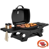 Outsunny 2 Burner Gas Grill with 2 Detachable Side Tables, 3.8 KW Steel Barbecue Grill with Cast Iron Grates, Lid, Thermometer(m-10)
