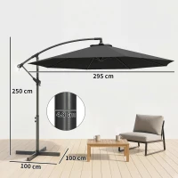 Outsunny 3m Overhanging Cantilever Parasol, with Cross Base - Black(m-3)
