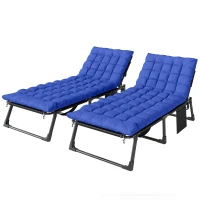 Outsunny Folding Sun Loungers for Garden Set of 2, 5-Position Oversized Camping Bed Recliner with Cushions, Blue(m-1)