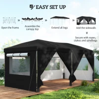 Outsunny 3 x 6 m Pop Up Canopy with UV50+ Protection Garden Gazebo with 6 Sidewalls, Black(m-8)