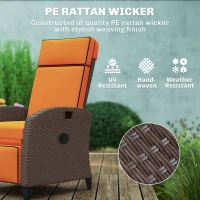 Outsunny Garden Recliner with Cushion, Outdoor Recliner Chair with Adjustable Backrest & Footrest, Side Tray, Orange(m-5)