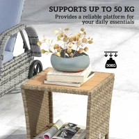 Outsunny Side Table 2-Tier Outdoor Coffee Table with Storage Shelf PS Wood Slat Top/Khaki(m-6)