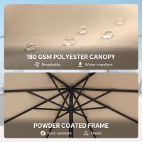 Outsunny 2.7 m Garden Parasol Umbrella with Cross Base and Sandbag, Retractable Ribs, Outdoor Table Market Umbrella, Khaki(m-7)