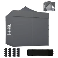 Outsunny 3 x 3 m Pop Up Gazebo with Sidewalls, UPF50+ Heavy Duty Garden Party Tent Marquee with Wheeled Carry Bag, Dark Grey(m-11)