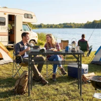 Outsunny 3ft Folding Camping Table, Picnic Table with Mesh Storage Layer, Carrying Bag and Metal Frame, Black(m-8)