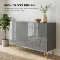 HOMCOM Modern Luxe High Gloss Sideboard, with Hairpin Legs, Grey(m-4)