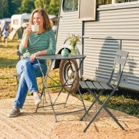Outsunny Ensemble de Bistrot Jardin 3 Pièces Table et 2 Chaises Pliantes avec Double Protection Anti-Rouille Métal Gris(m-9)