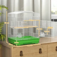 PawHut Gaiola para Pássaros Gaiola de Aço com 2 Alimentadores 2 Poleiros Baloiço e Bandeja Removível Pega 46,5x36x59 cm Verde(m-3)