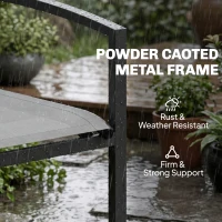 Outsunny Metal Garden Bench, 2 Seater Outdoor Furniture Seating with Breathable Texteline Fabric, Park Patio Seat, Grey(m-6)