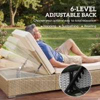 Outsunny Rattan Sun Loungers Set of 2 with Side Table, Garden Recliner Sunbeds with Adjustable Back, Cushions, Beige(m-4)