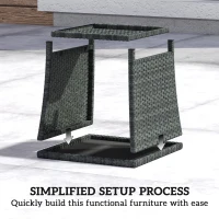 Outsunny Side Table 2-Tier Outdoor Coffee Table with Storage Shelf PS Wood Slat Top/Grey(m-7)