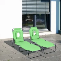 Outsunny Lot de 2 Bains de Soleil Pliable transat inclinable 4 Positions Chaise Longue de Lecture 3 Coussins fournis Vert(m-10)