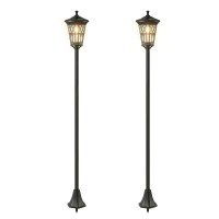 Outsunny Set de 2 Farolas Solares de Jardín con Altura Ajustable 2 Modos de Brillo IP44 Impermeable para Terraza Patio Negro(m-11)