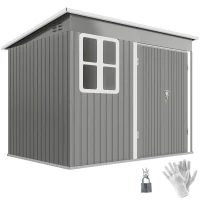 Outsunny 8.5 x 6ft Storage Shed Galvanised Steel Garden Shed, Metal Shed with Foundation Kit, Window, Lockable Wide Doors and Air Vents for Outdoor Patio, Light Grey(m-10)