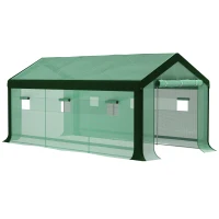 Outsunny Invernadero de Túnel 6x3x2,8 m con 6 Ventanas Cubierta de PE Anti-UV y 2 Puertas Enrollables con Cremallera Verde(m-1)
