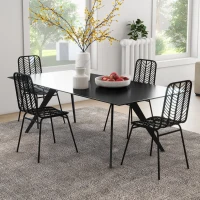 HOMCOM Lot de 4 chaises de salle à manger design bohème en résine tressée imitation rotin et piètement métal - 44 x 58 x 85 cm(m-10)