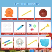 AIYAPLAY Castelo Insuflável Aquático 7 em 1 com Insuflador 450W 2 Escorregas Trampolim Piscina Cesto Coluna de Boxe 426x360x198 cm Multicor(m-9)